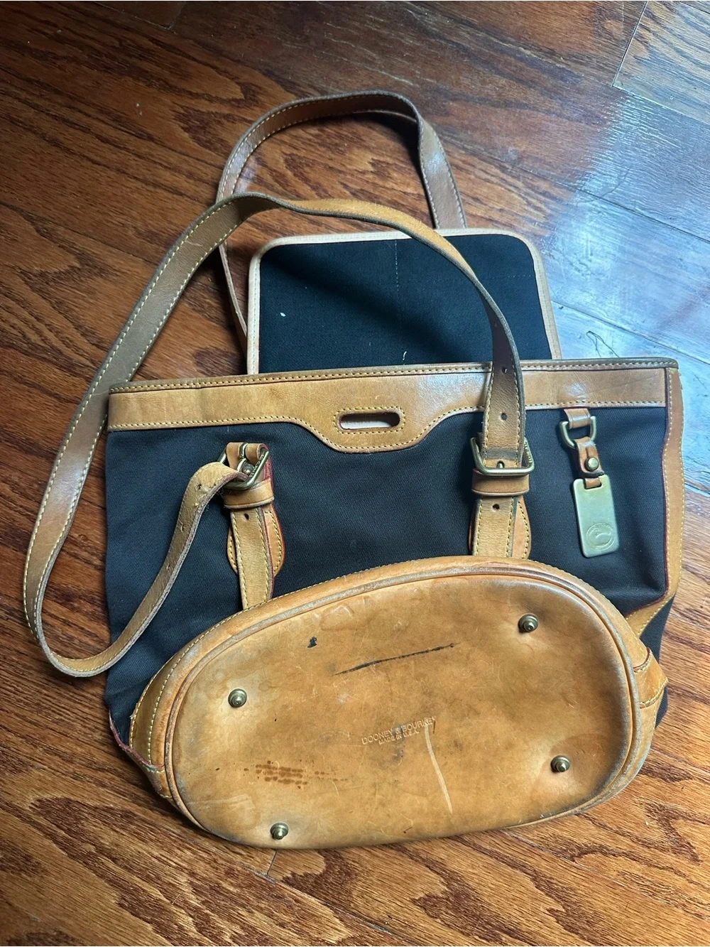 Vintage Dooney & Bourke Cabriolet Black Fabric and Leather Tote Bag Made in USA